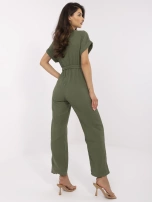 Khaki muślinowy kombinezon z krótkim rękawem