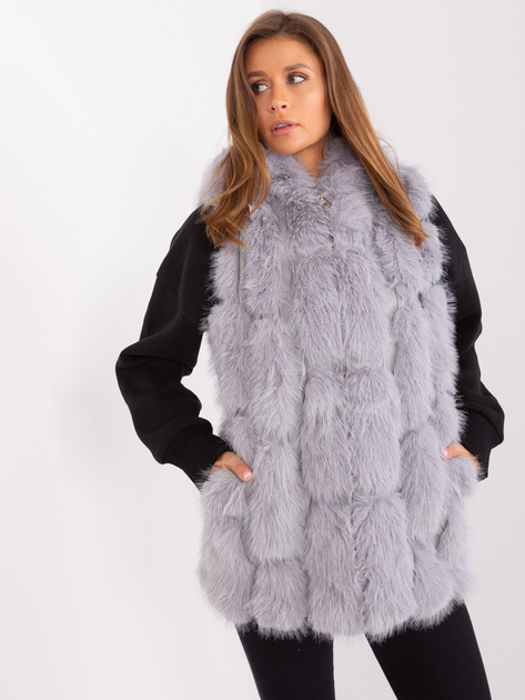 Hurt Szara rozpinana kamizelka z ekologicznego futra