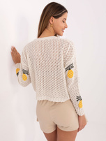 Ecru-żółty rozpinany sweter w ananasy RUE PARIS 