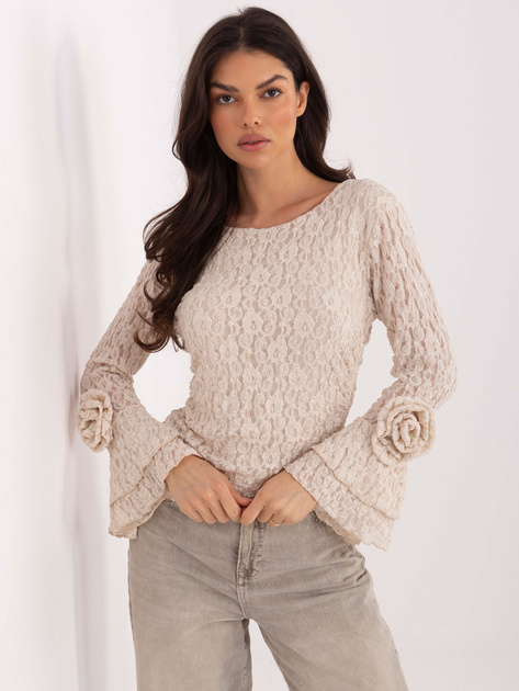 Jasnobeżowa koronkowa bluzka z drapowaniem