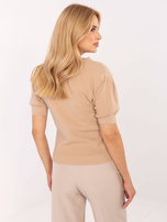 Camelowy damski sweter ze ściągaczami 