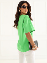 Zielony t-shirt oversize z okrągłym dekoltem RUE PARIS