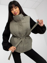 Hurt Khaki puchowa kamizelka z paskiem i kieszeniami 