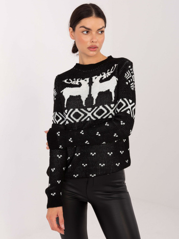 Czarny świąteczny sweter w renifery