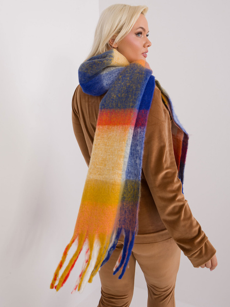 Hurt Ciemnożółto-czerwony zimowy szal w kratę