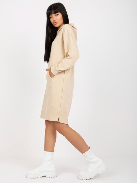 Hurt Jasnobeżowa prosta sukienka dresowa z kapturem SUBLEVEL