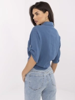 Brudnoniebieska krótka koszula z muślinu