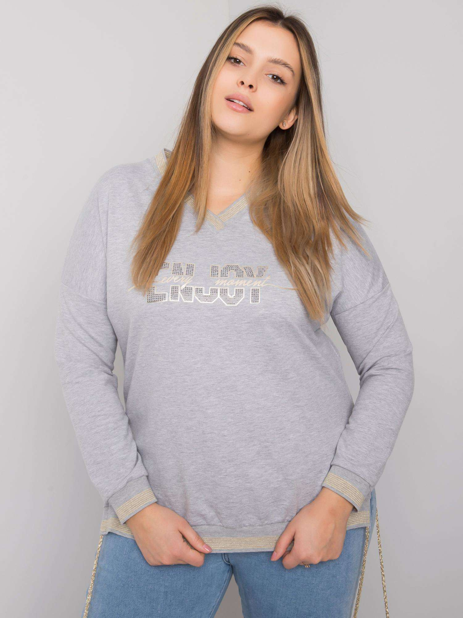 Grey melange plus size blouse with Lila applique