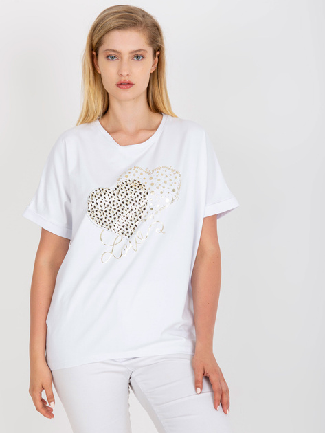 Biały lużny t-shirt plus size z nadrukiem