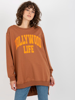 Hurt Jasnobrązowo-pomarańczowa długa bluza oversize z napisem 