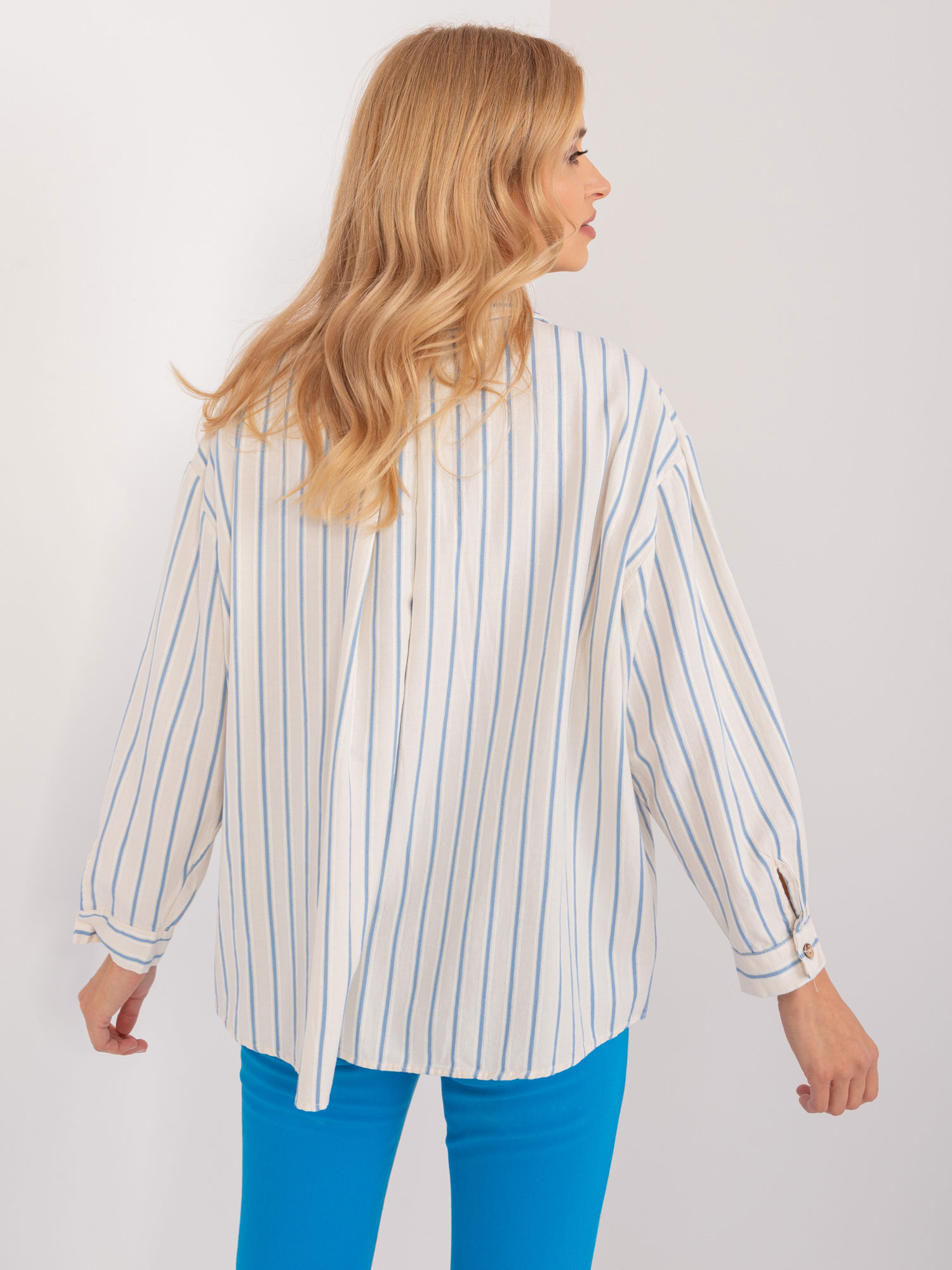 Hurt Cream-blue oversized striped shirt.