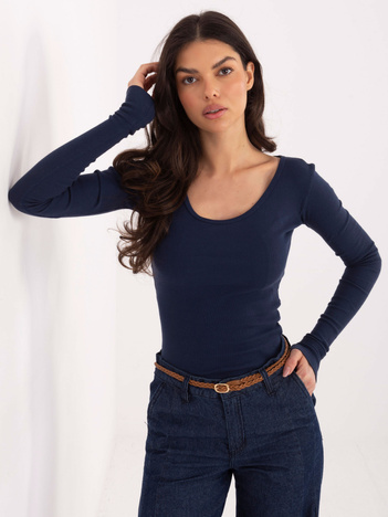 Granatowa bluzka basic z okrągłym dekoltem