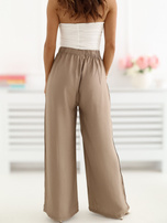 Ciemnobeżowe letnie spodnie z szeroką nogawką