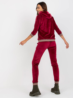 Hurt Bordowy dwuczęściowy komplet welurowy ze spodniami 