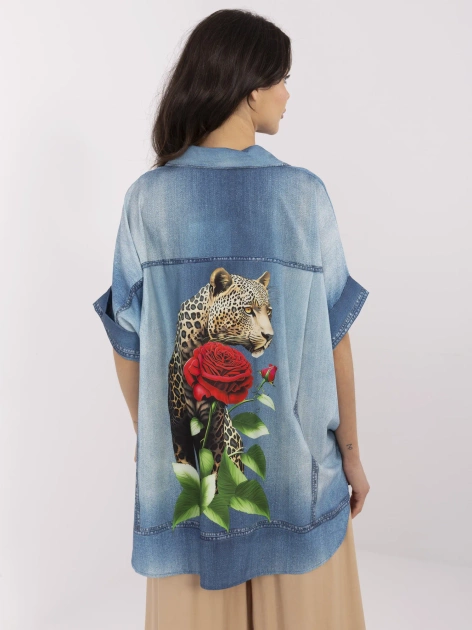 Niebieska rozpinana koszula z lampartem