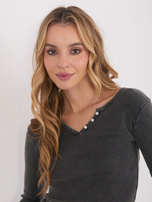 Grafitowa damska bluzka basic w prążek