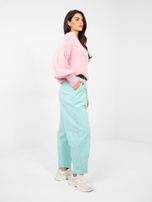 Miętowe sztruksowe spodnie z paskiem 