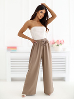 Ciemnobeżowe letnie spodnie z szeroką nogawką