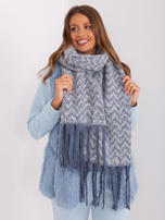 Hurt Biało-niebieski damski szal z frędzlami