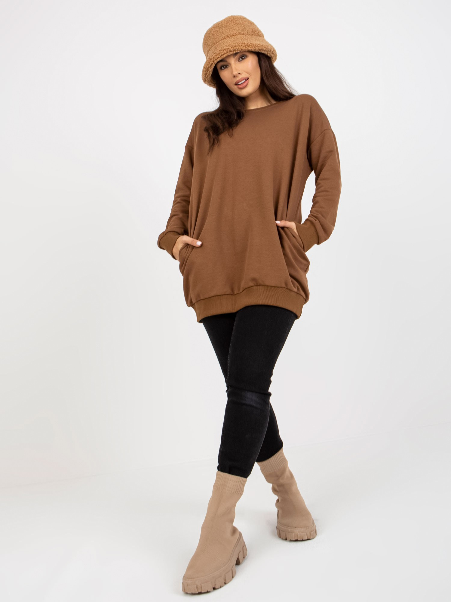 Brązowa długa bluza basic bez kaptura