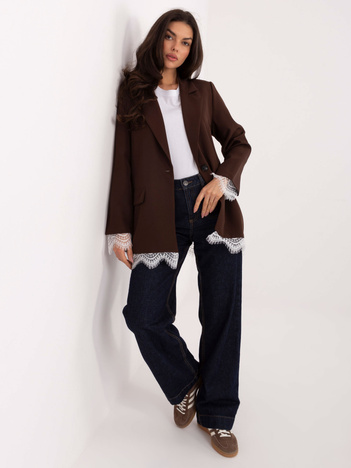 Czekoladowa elegancka marynarka z koronką