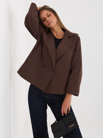 Brązowy damski płaszcz z rękawem 3/4 RUE PARIS