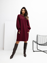 Bordowa sukienka basic z miękkiej tkaniny  RUE PARIS 
