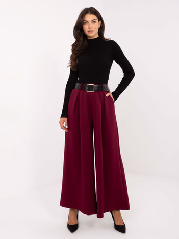 Bordowe szerokie spodnie z zakładkami