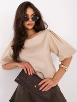 Beżowa damska bluzka oversize z bawełny 