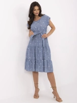 Ciemnoniebieska rozkloszowana sukienka z haftem