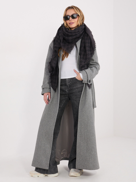 Ciemnoszaro-czarny damski szal z wełną