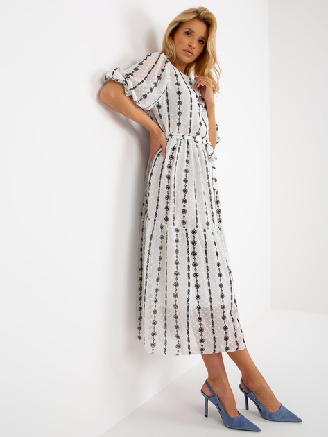 Hurt Biało-czarna rozkloszowana sukienka z falbaną