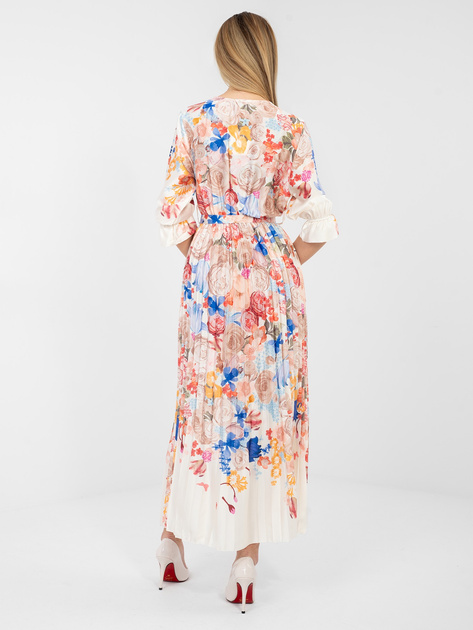 Kremowa satynowa sukienka z kopertowym dekoltem