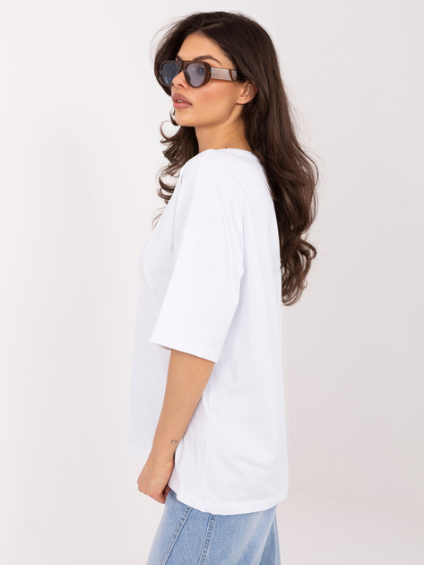 Biały damski t-shirt oversize z bawełny RUE PARIS