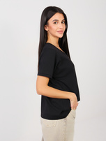 Czarny t-shirt basic z dekoltem V RUE PARIS 