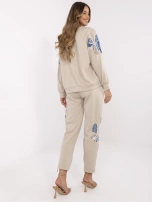 Ciemnobeżowy dwuczęściowy komplet z haftem