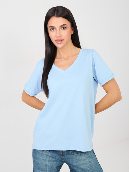 Jasnoniebieski t-shirt basic z bawełny RUE PARIS