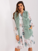 Hurt Pistacjowa kamizelka damska futrzana