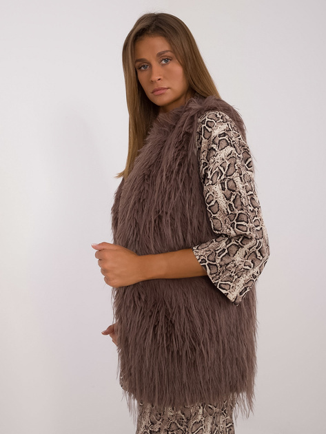 Hurt Ciemnobrązowa kamizelka futrzana zapinana na haftki