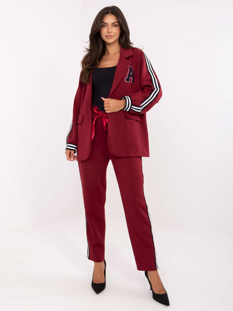 Bordowy casualowy komplet z lampasami RUE PARIS