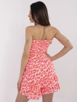 Fluo różowo-pomarańczowy muślinowy kombinezon z falbanami