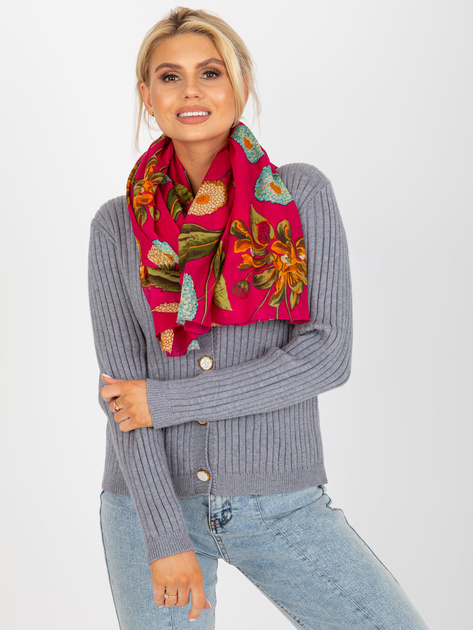 Hurtownia Ciemnoróżowa chusta bawełniana w kwiaty