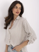 Hurt Beżowo-biała rozpinana koszula damska w kratę