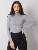 Szara melanżowa bluzka prążkowana z golfem Elisee RUE PARIS