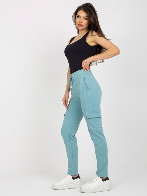 Hurt Ciemnomiętowe damskie spodnie dresowe typu cargo