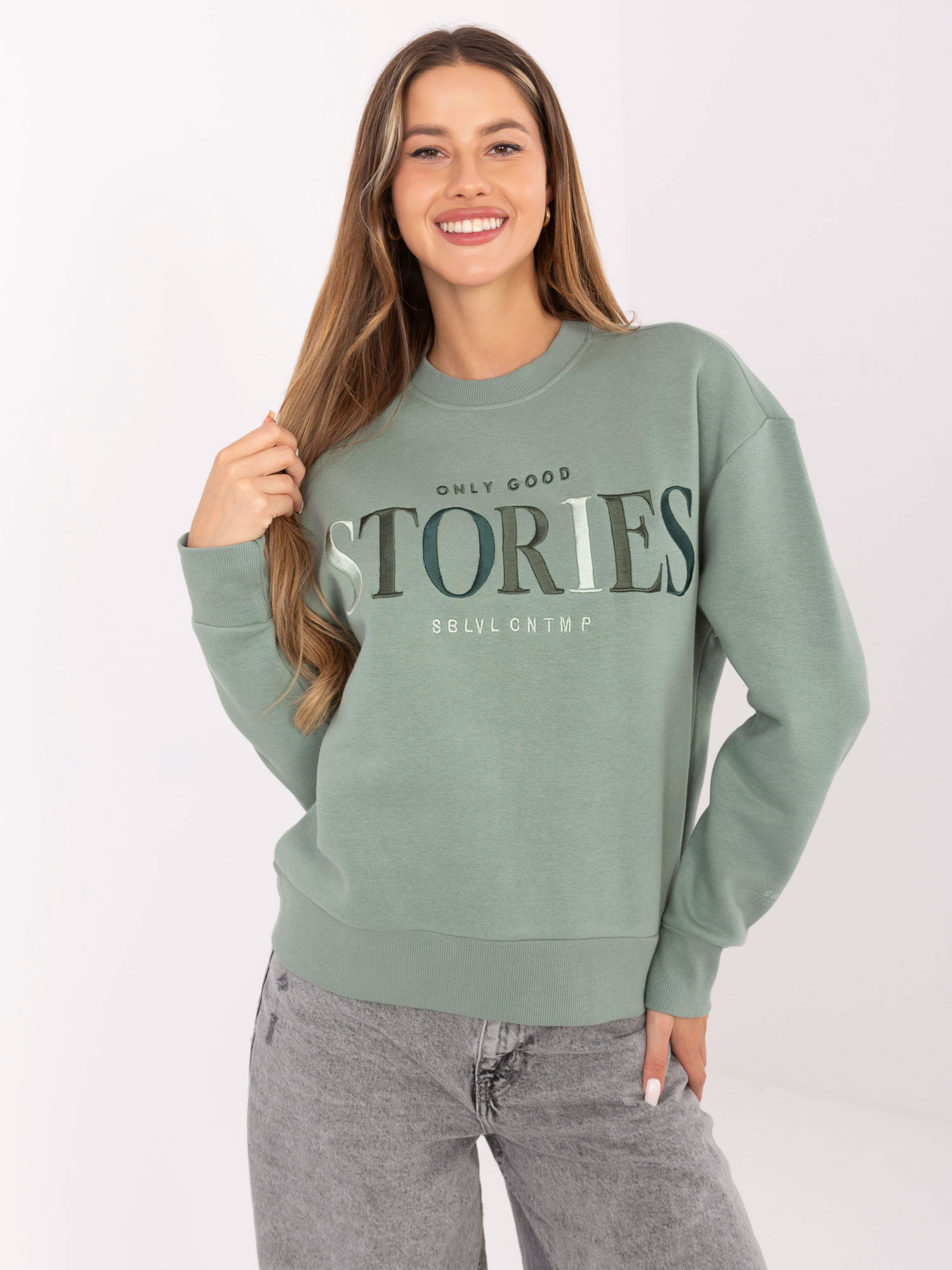 Pistacjowa ocieplana bluza bez kaptura  SUBLEVEL 