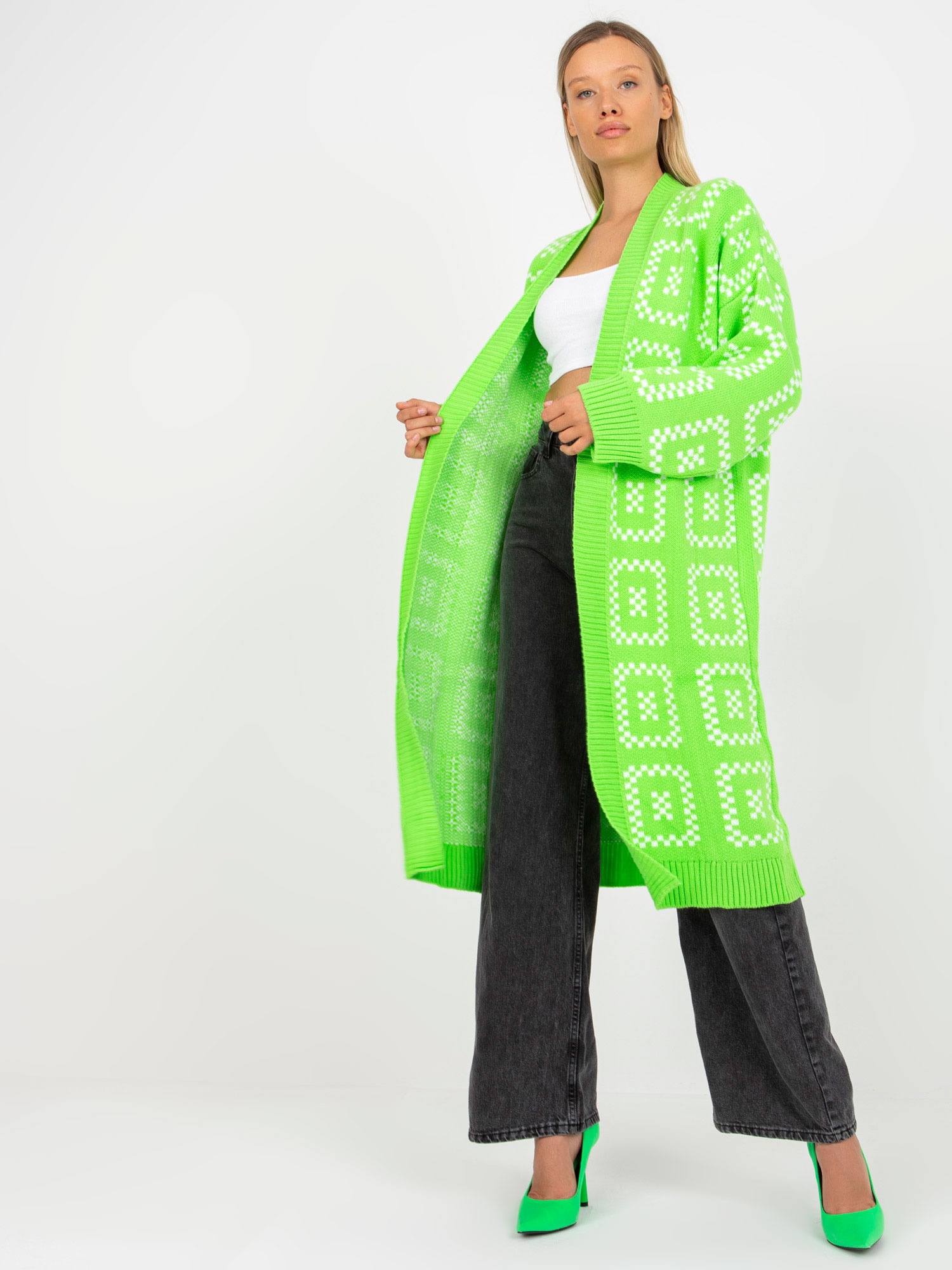 Fluo zielony długi kardigan oversize RUE PARIS