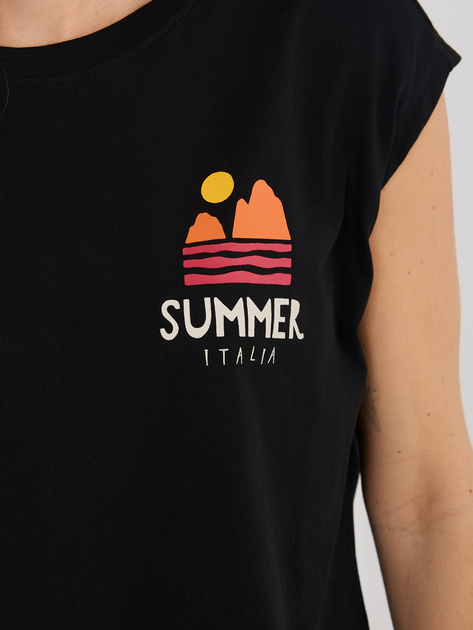 Czarny damski t-shirt bez rękawów SUBLEVEL