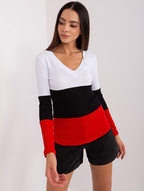 Hurt Biało-czerwona damska bluzka basic w prążek