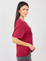Bordowy t-shirt basic z bawełny RUE PARIS 